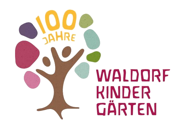 Logo „100 Jahre Waldorfkindergärten“ — ein bunter Baum aus Farbflecken